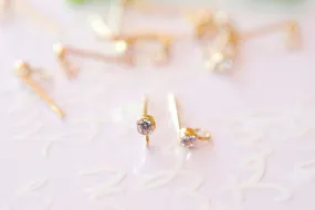 1  Pair 14k Gold Filled 2mm Cubic Zirconia Bezel Setting Earring Ear Post with Open Ring Gold Filled Ear Clutches Wholesale Findings