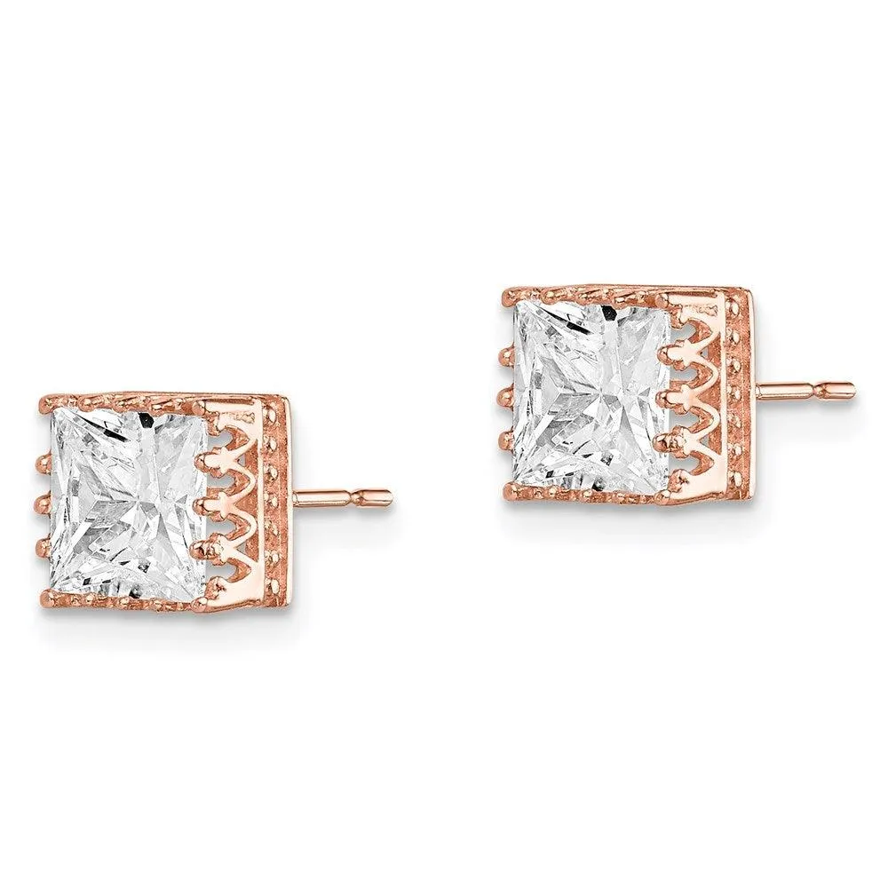 10k Tiara Collection 7mm Rose Gold Polished Square CZ Earrings