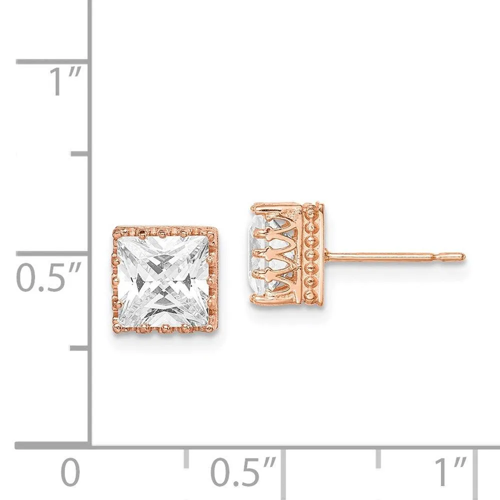 10k Tiara Collection 7mm Rose Gold Polished Square CZ Earrings