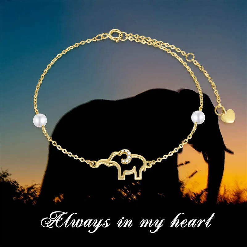 14k Gold Elephant Anklet for Women Real Gold Pearl Lucky Jewelry Anklet Bracelets Gifts for Sister/Wife/Girlfriend Present for Her