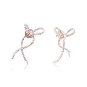 14K YELLOW GOLD PAVE DIAMOND BOW EARRINGS