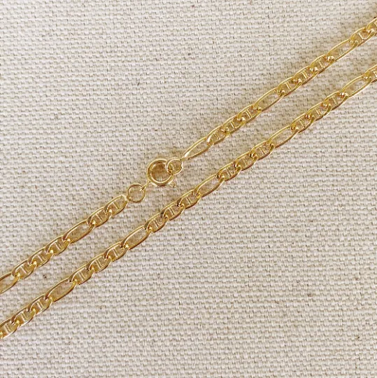 18k Gold Filled 3.5mm Figaro Mariner Figarucci 9 Anklet