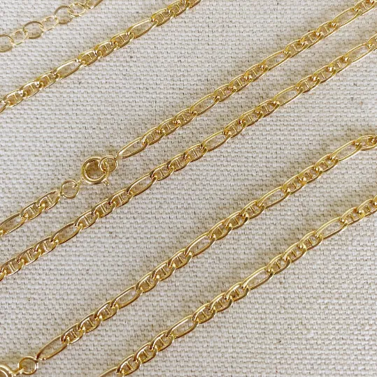 18k Gold Filled 3.5mm Figaro Mariner Figarucci 9 Anklet