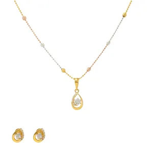 22K Yellow Gold & CZ Fancy Pendant Set (7.6gm)