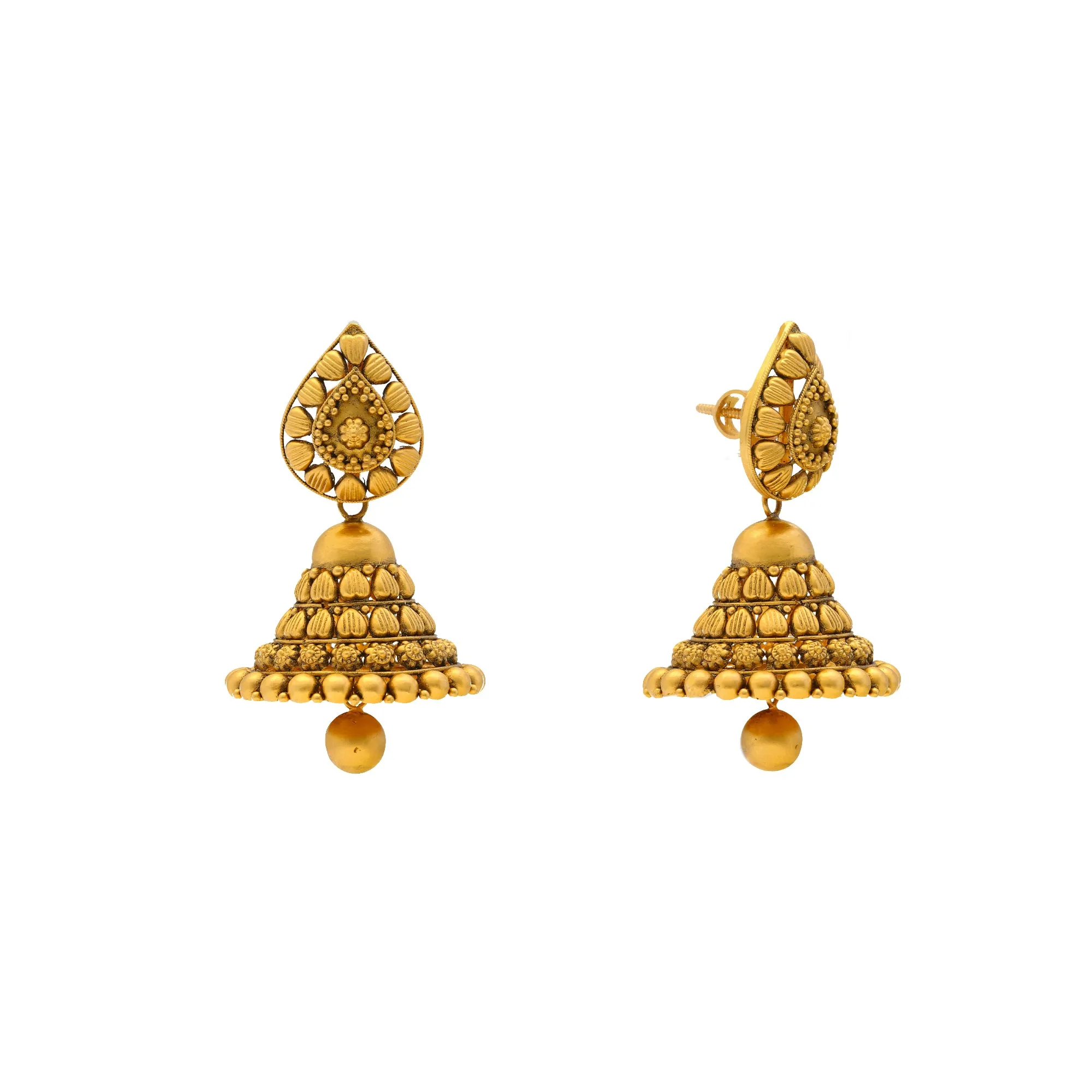 22K Yellow Gold Antique Jhumka Earrings (20.8gm)