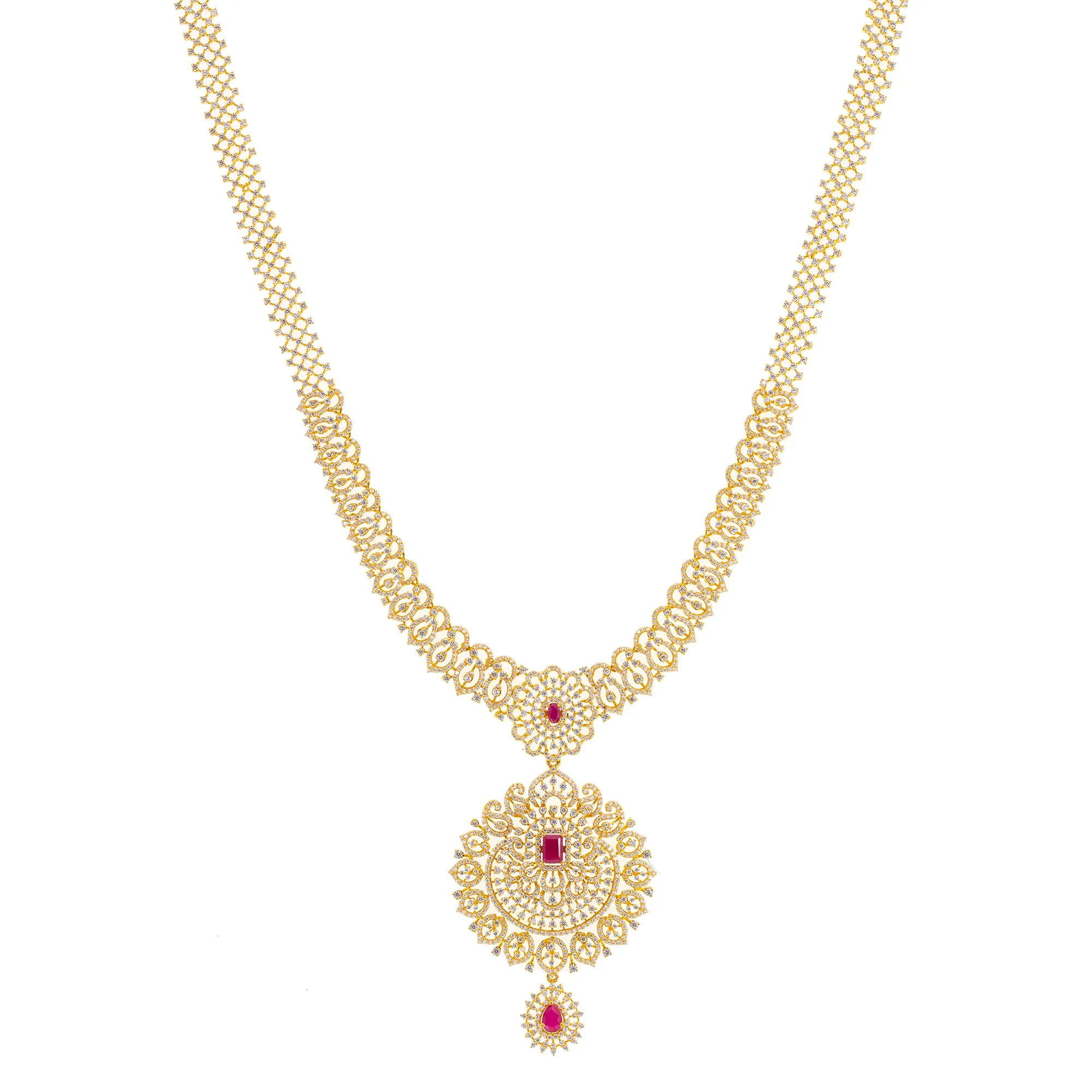 22K Yellow Gold, Ruby & CZ Necklace (95.4gm)