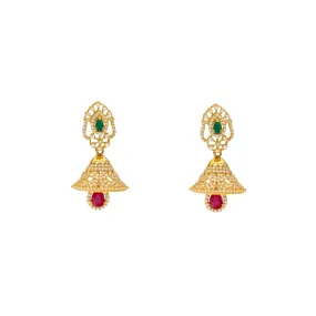 22K Yellow Gold, Ruby, Emerald & CZ Jhumka Earrings (19.9gm)