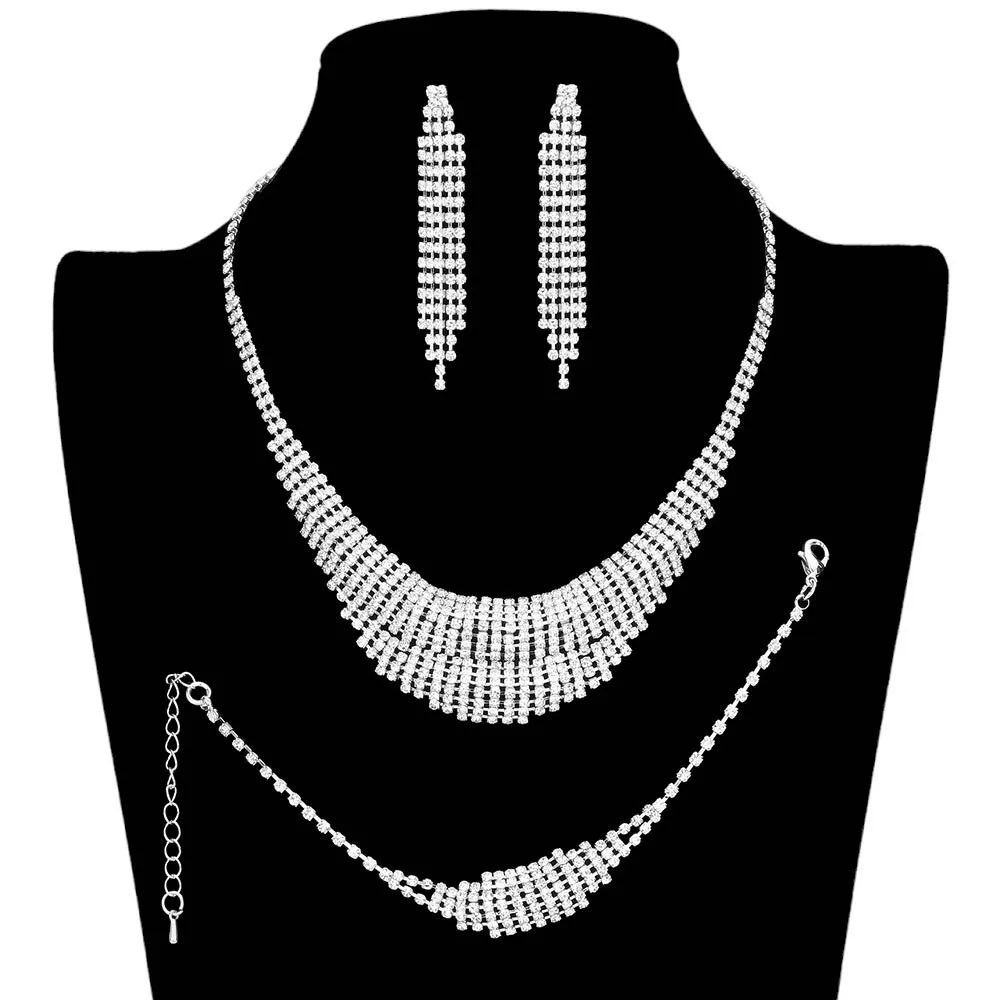 3PCS Bling Rhinestone Pave Jewelry Set