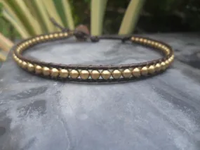 4 mm Ball Brass Leather Wrap Bracelet Anklet, Leather Bracelet, Beaded Bracelet, Women Anklet , Unisex Bracelet,Men Bracelet