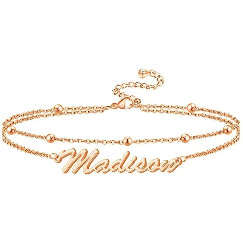 925 Sterling Silver Double Layers Name Anklet Women's Anklet Custom Name Anklet