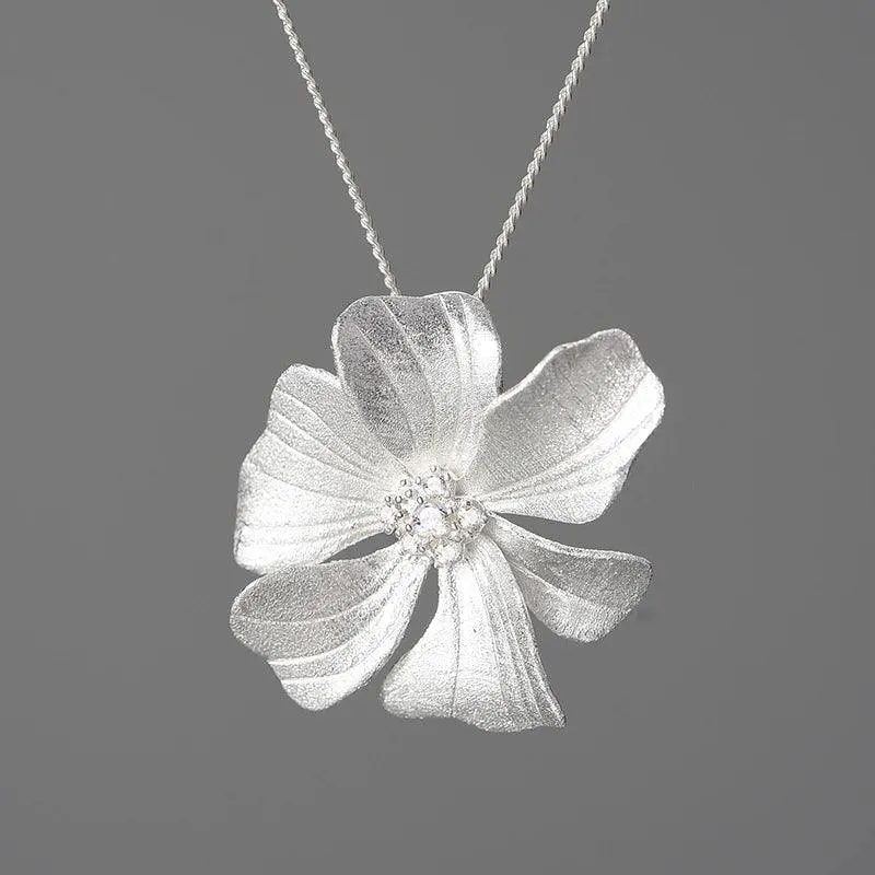 925 Sterling Silver Necklace Charm Jewelry with Large Peony Flower (LFJE0212)