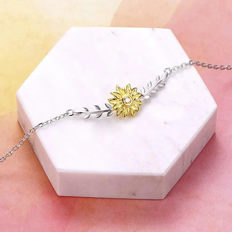 925 Sterling Silver Sunflower Jewelry Bracelet Anklet for Women