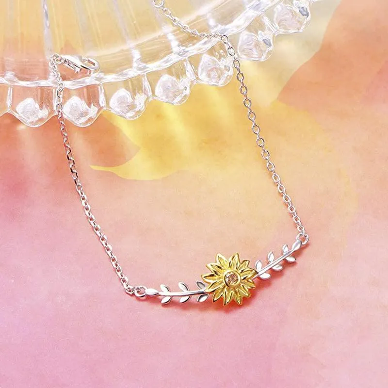 925 Sterling Silver Sunflower Jewelry Bracelet Anklet for Women