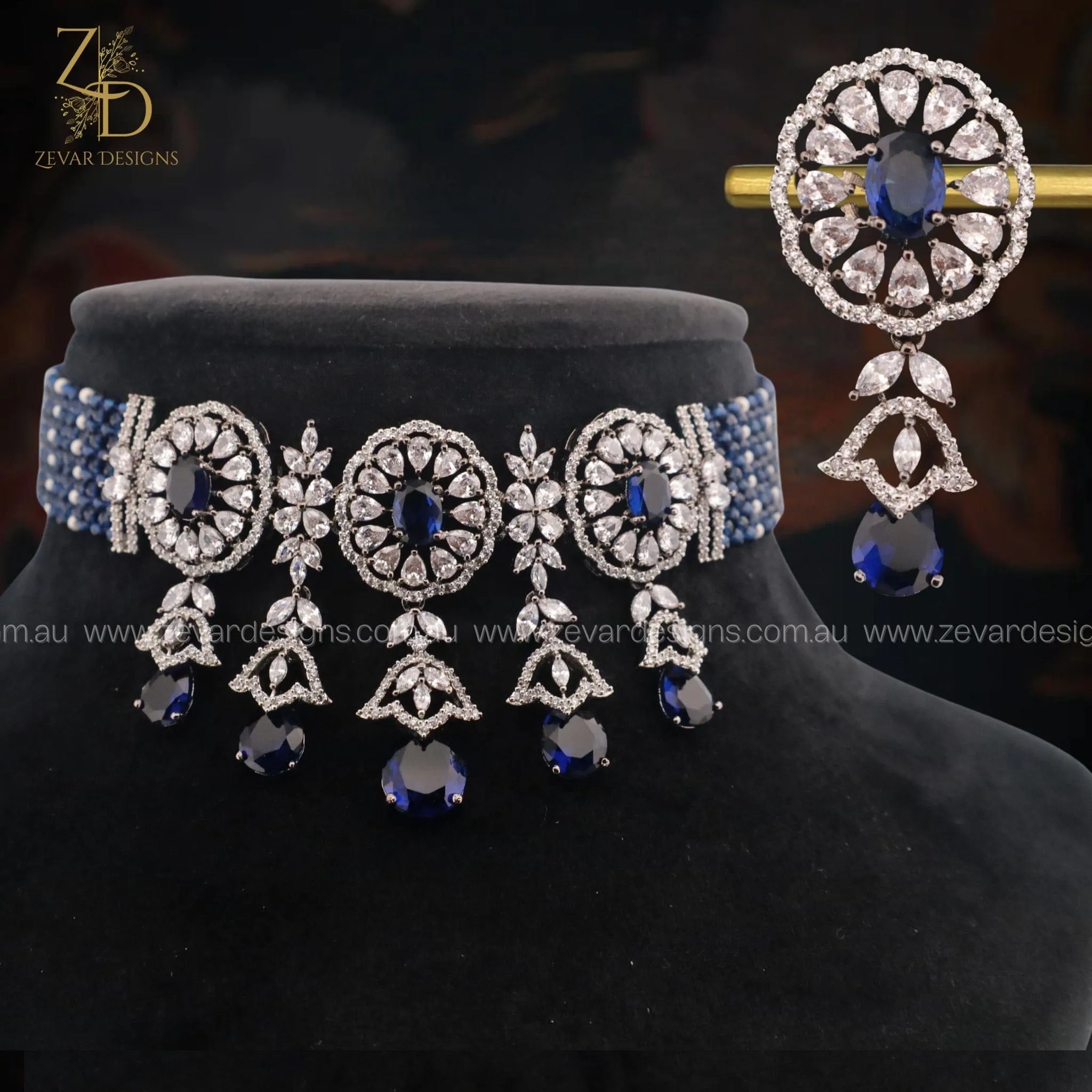 AD Choker set with Sapphire Blue Drops