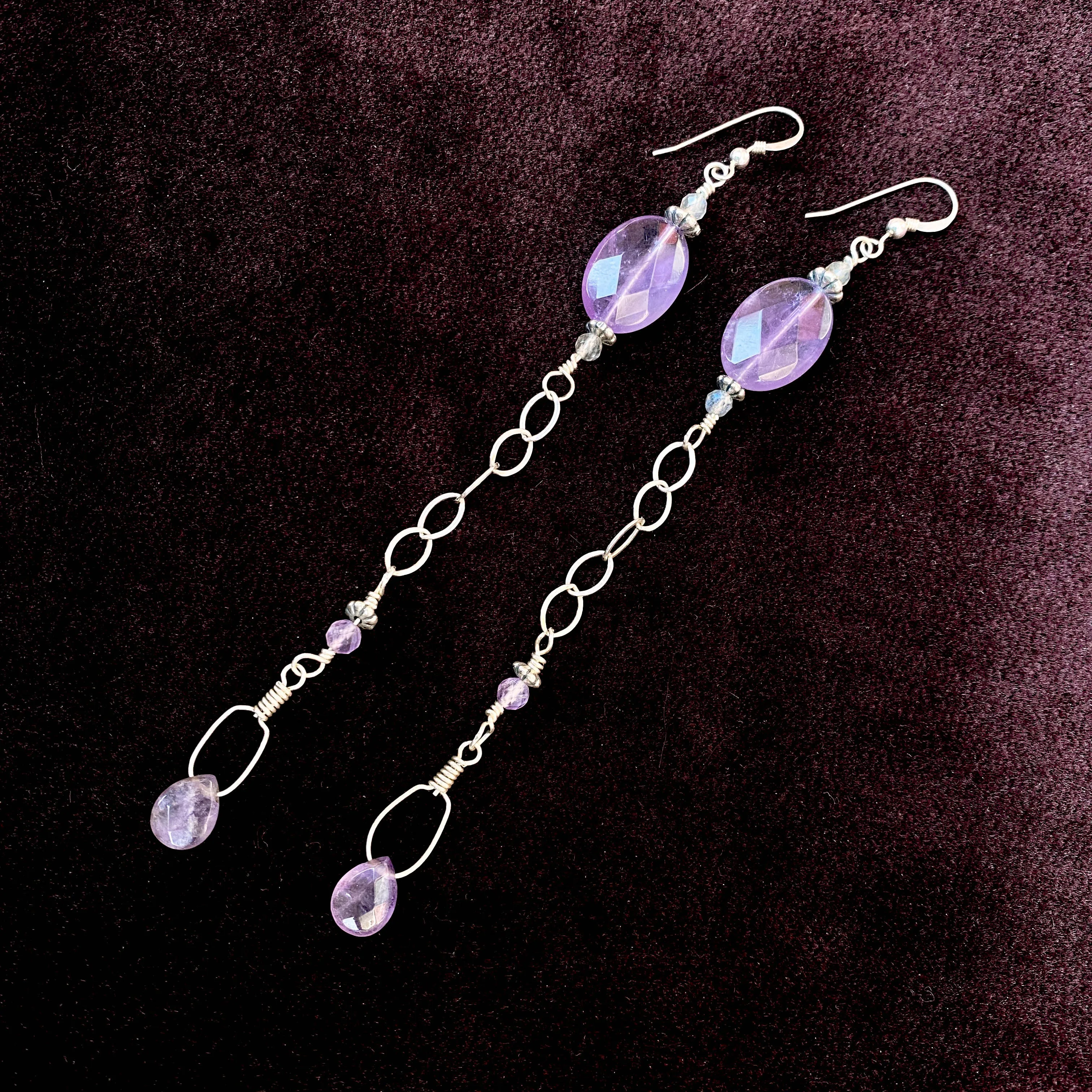 Amethyst and Labradorite Gemstones with Sterling Silver Earrings