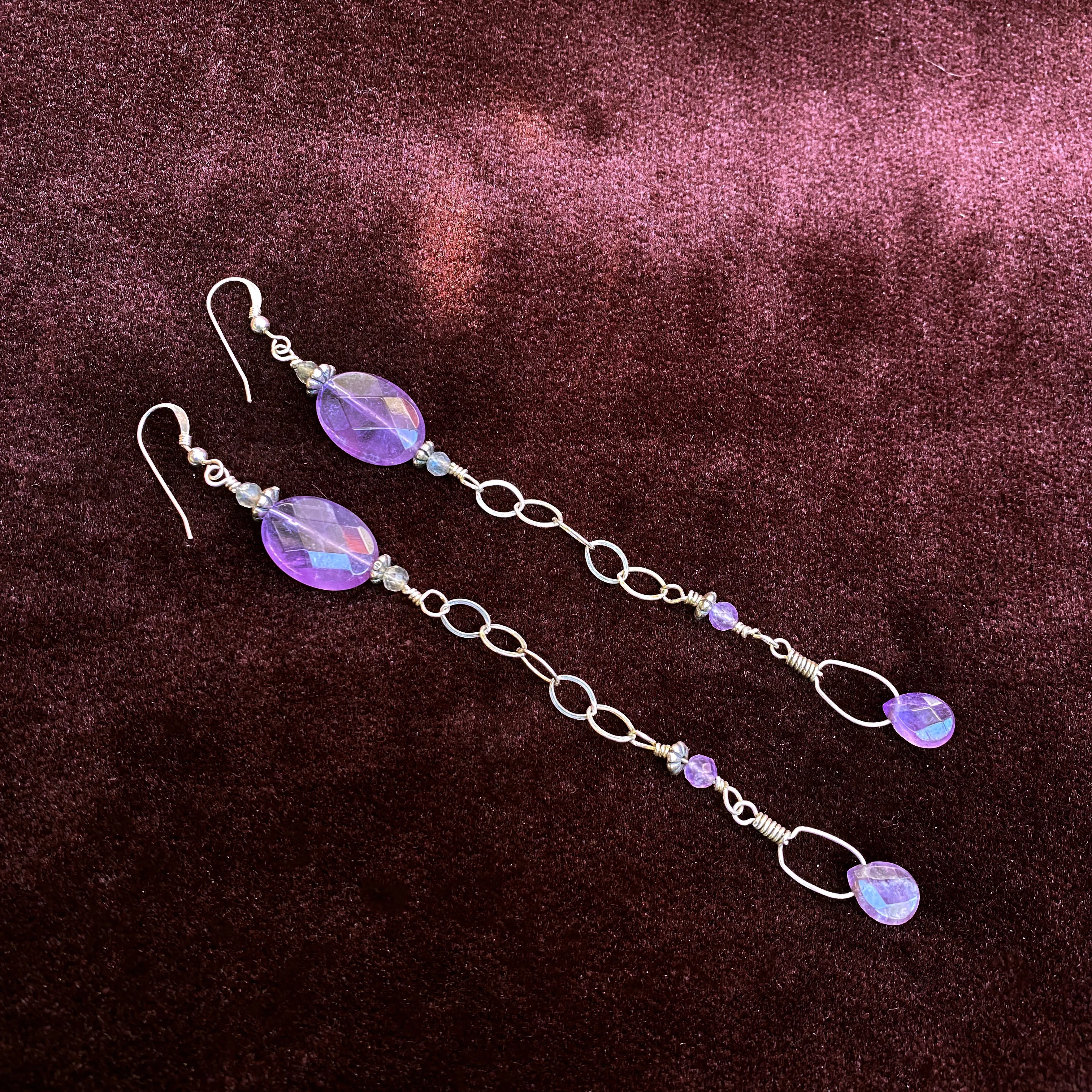 Amethyst and Labradorite Gemstones with Sterling Silver Earrings