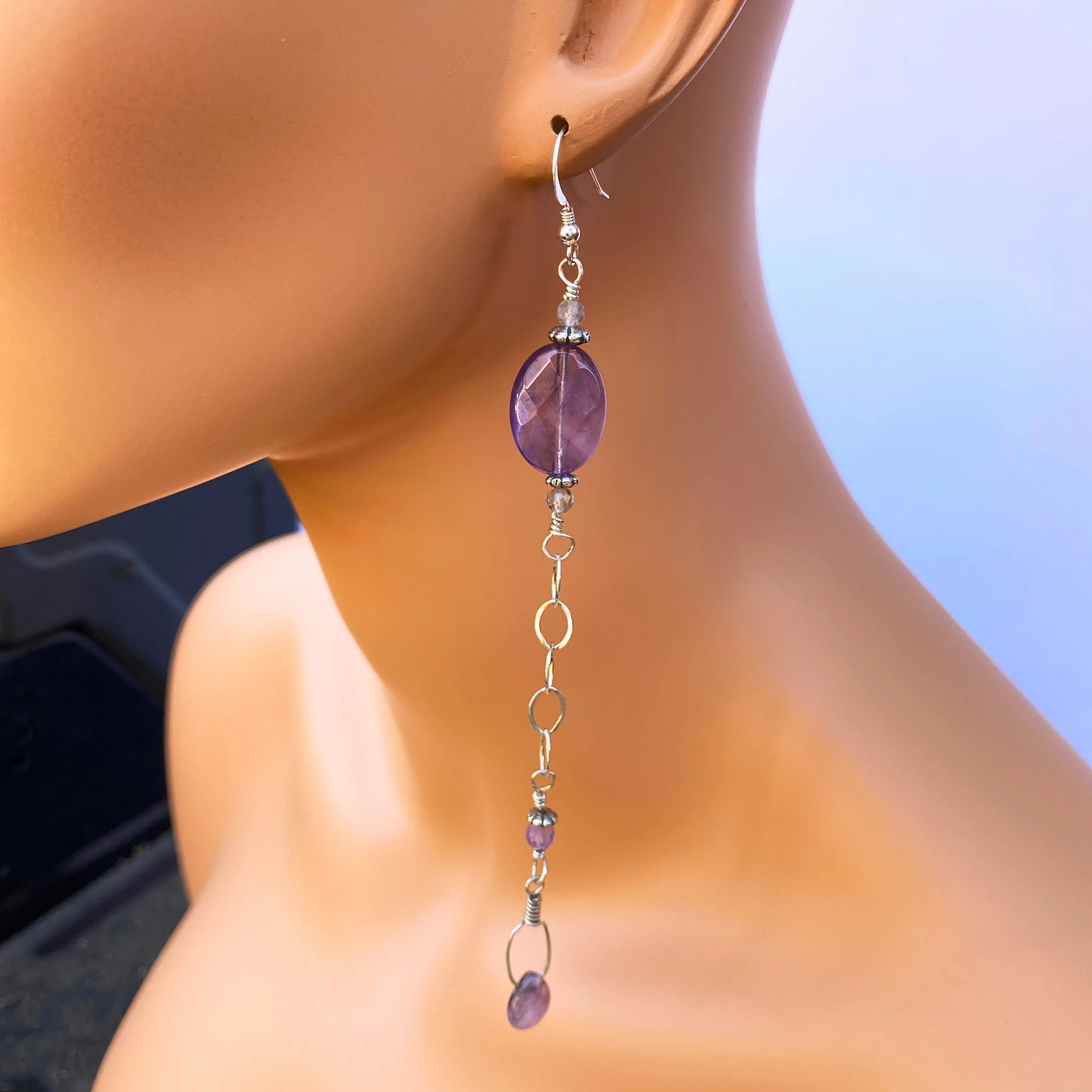 Amethyst and Labradorite Gemstones with Sterling Silver Earrings