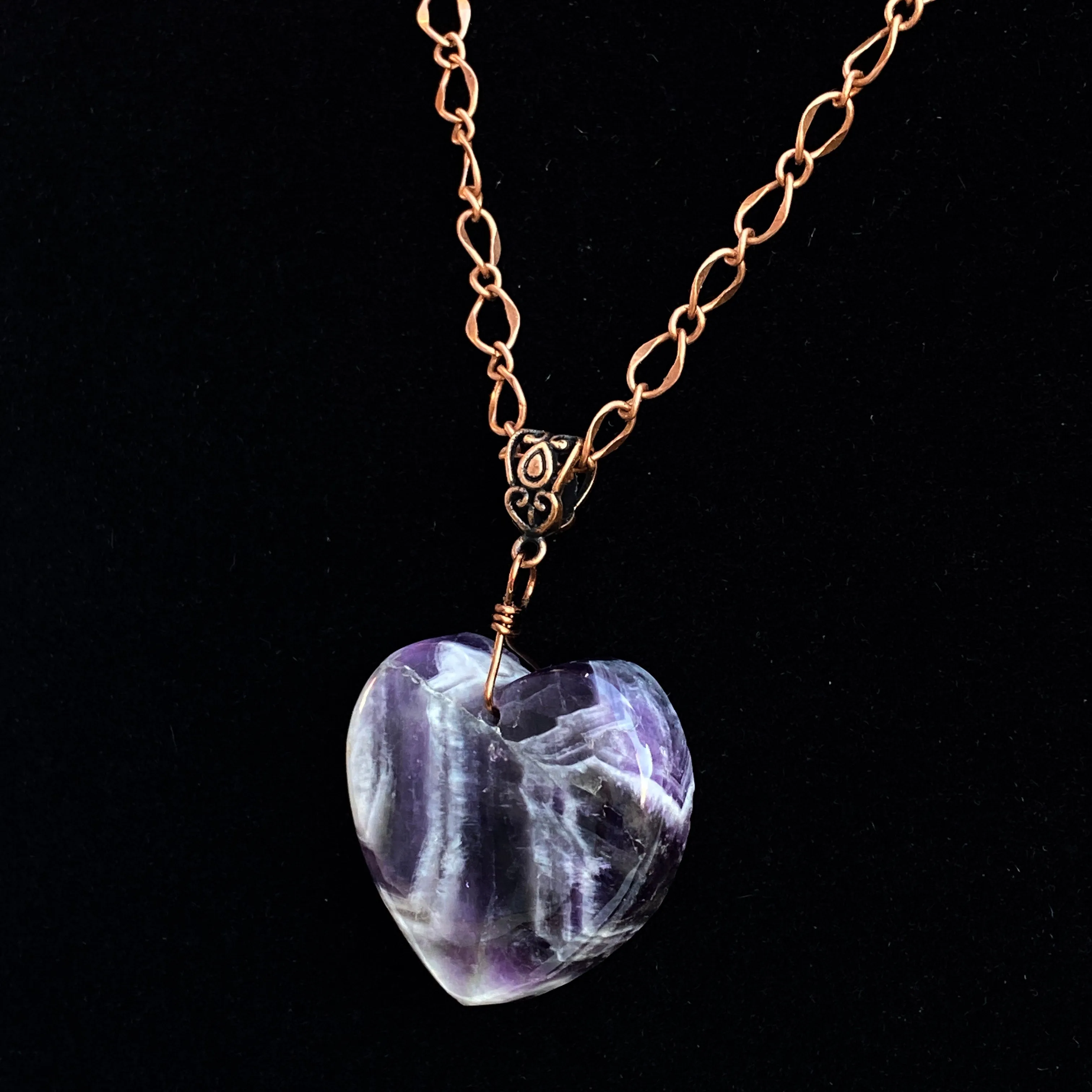 Amethyst Heart on Brass Heart Chain