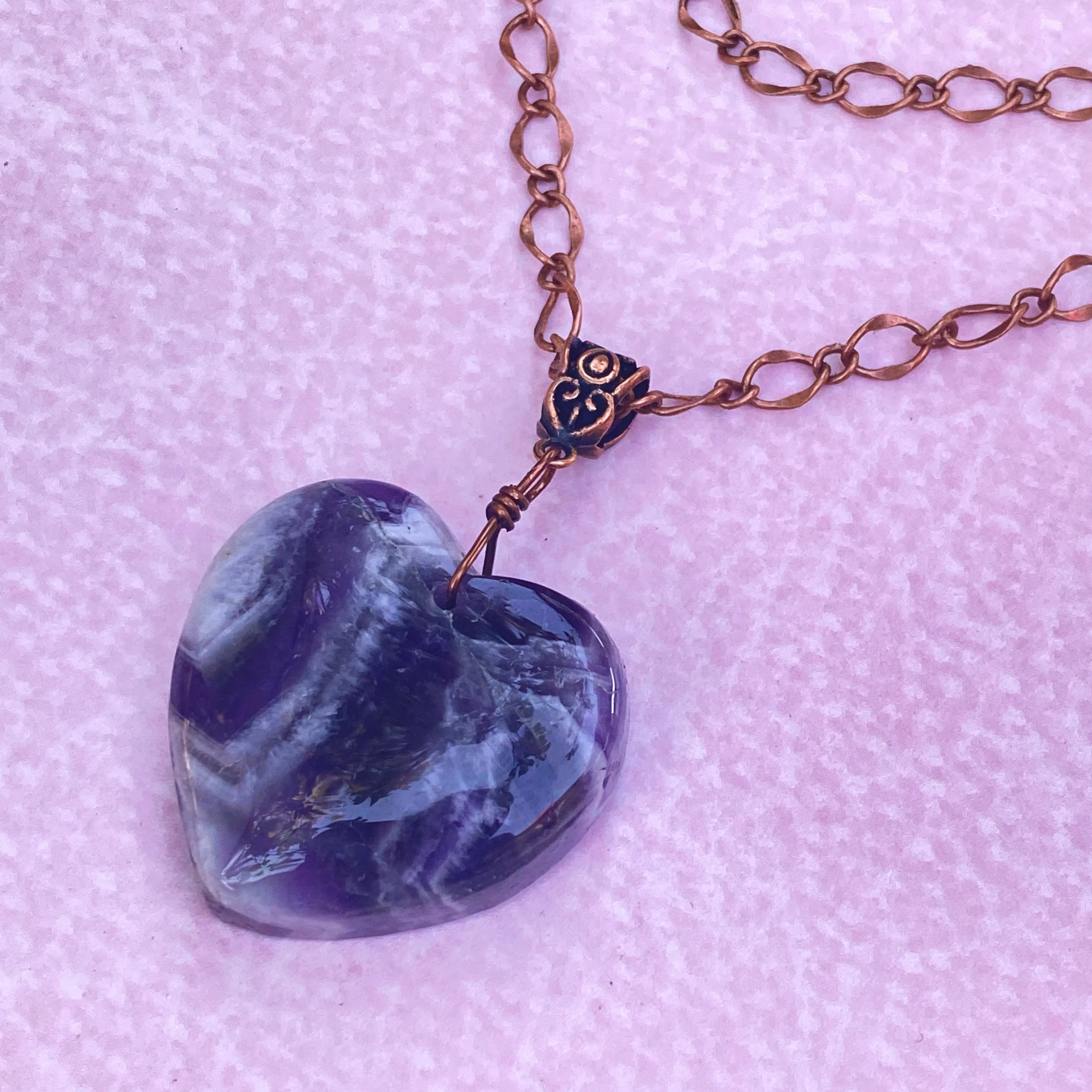 Amethyst Heart on Brass Heart Chain