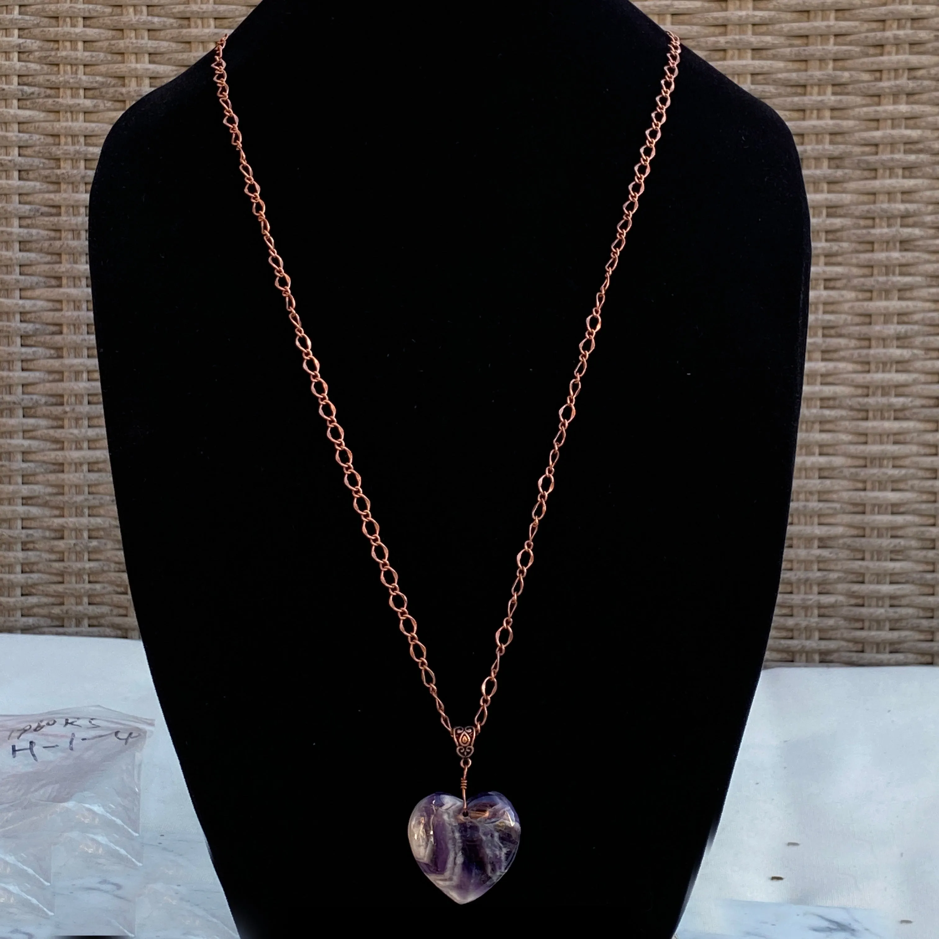 Amethyst Heart on Brass Heart Chain