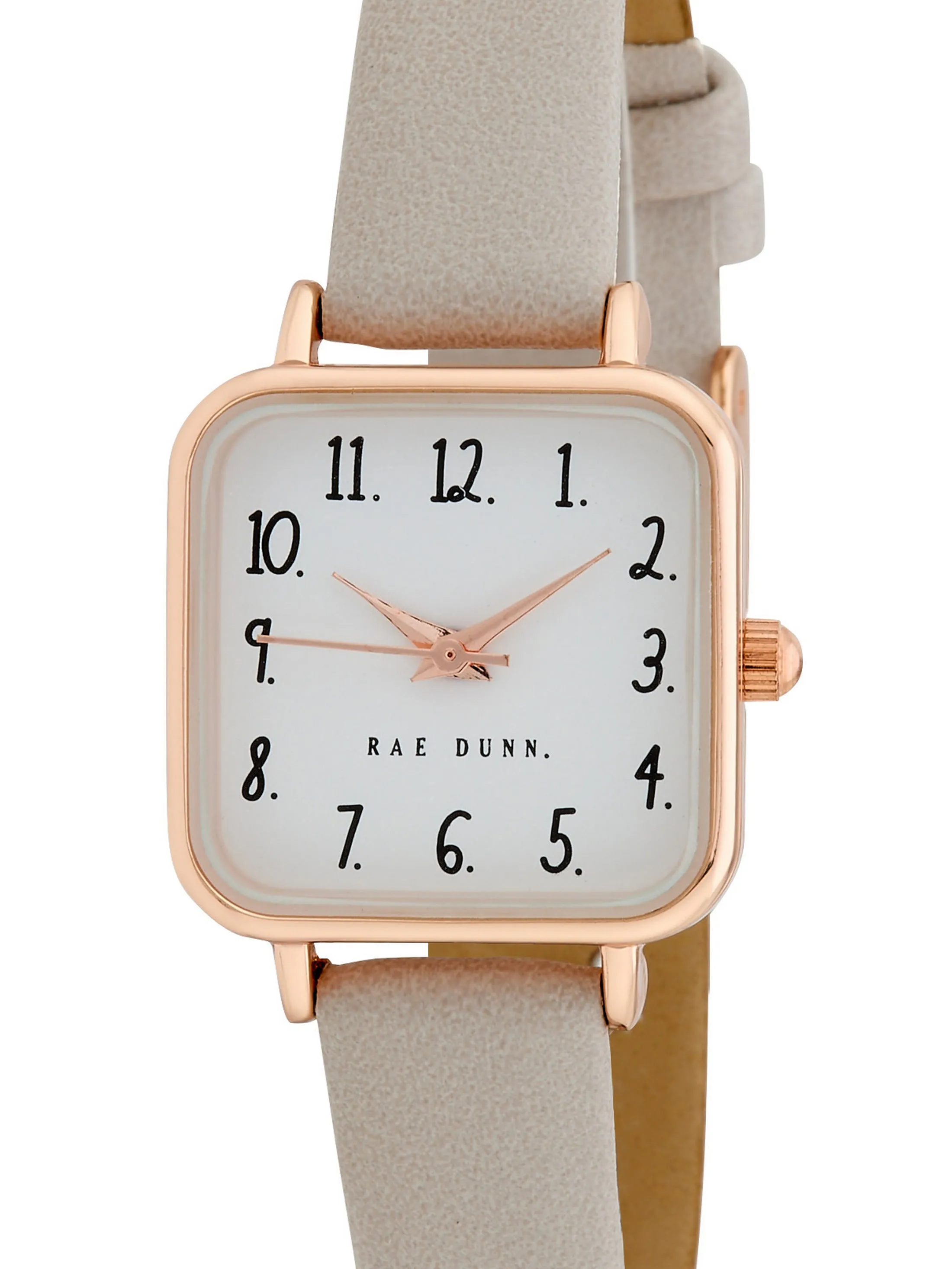 AMY Square Face Vegan Leather Strap Watch in Taupe with Rose Gold, 24mm