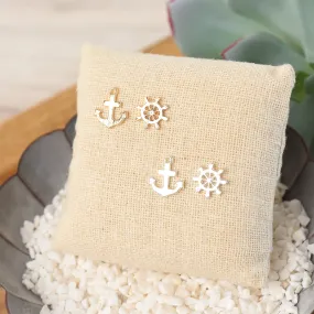 Anchor and Wheel Stud Earrings