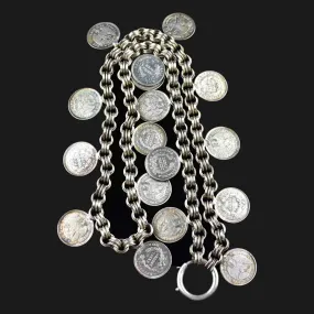 Antique 1869 Chile Coin Silver Watch Chain Necklace