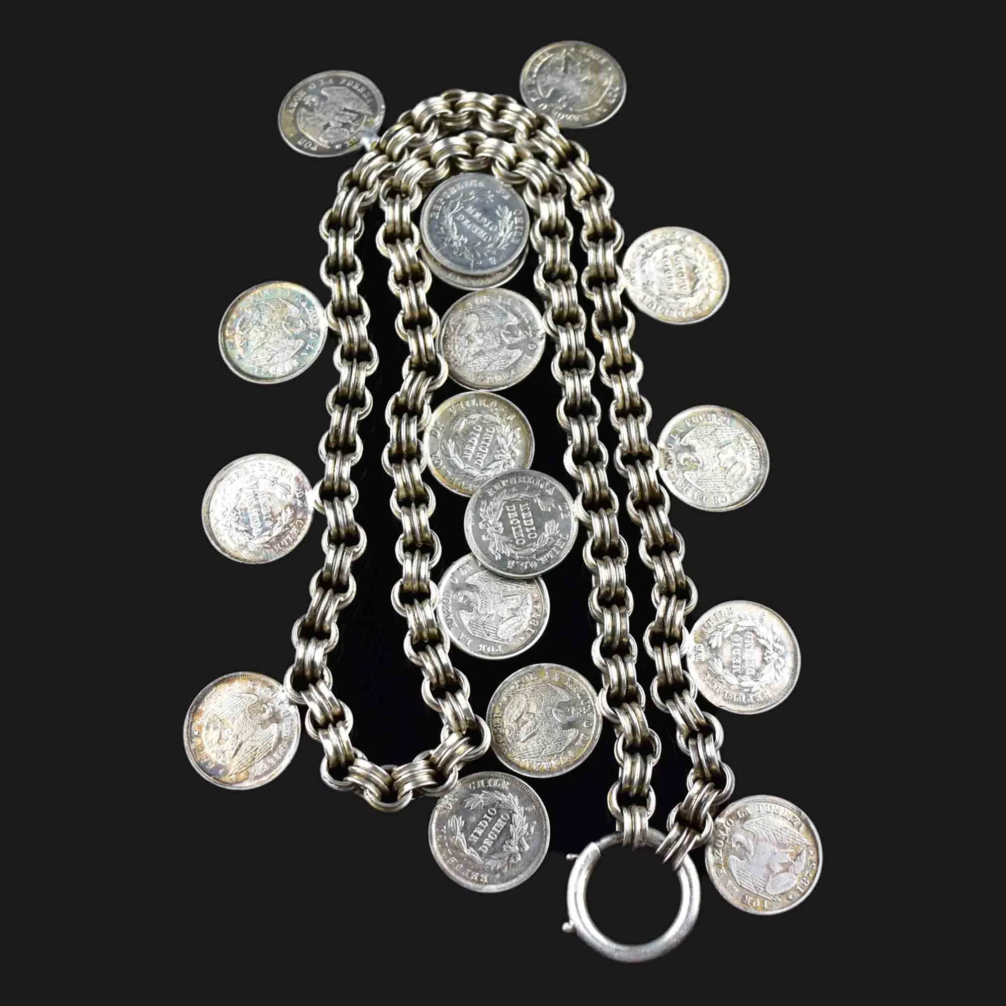 Antique 1869 Chile Coin Silver Watch Chain Necklace