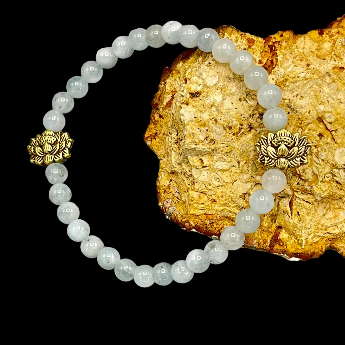 Aquamarine and Antique Gold Lotus Bracelet