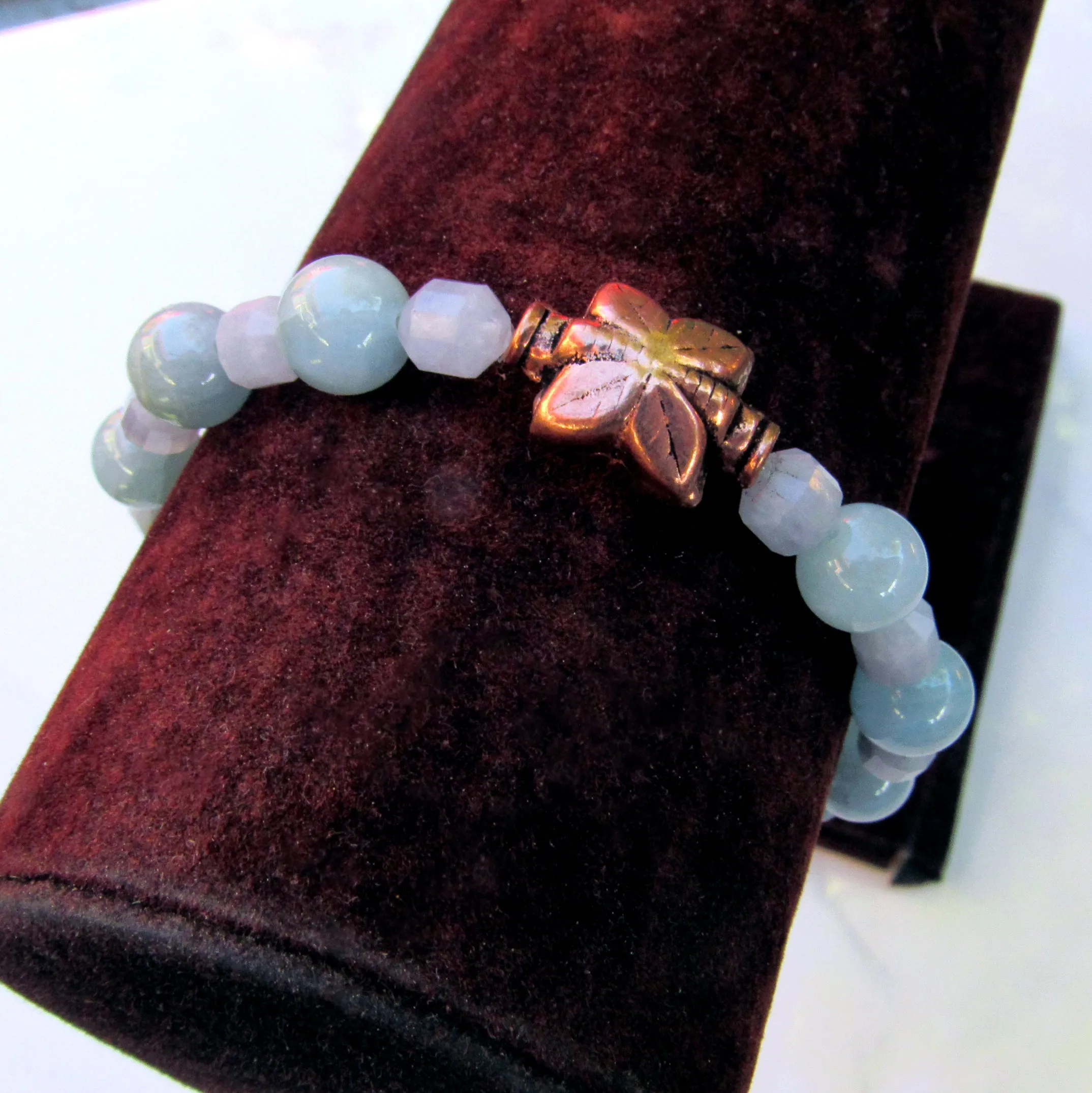 Aquamarine gemstone and Copper Butterfly stretch Bracelet