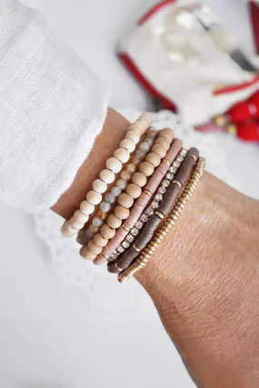 Beaded Bracelets stack of 7 in Neutral tones