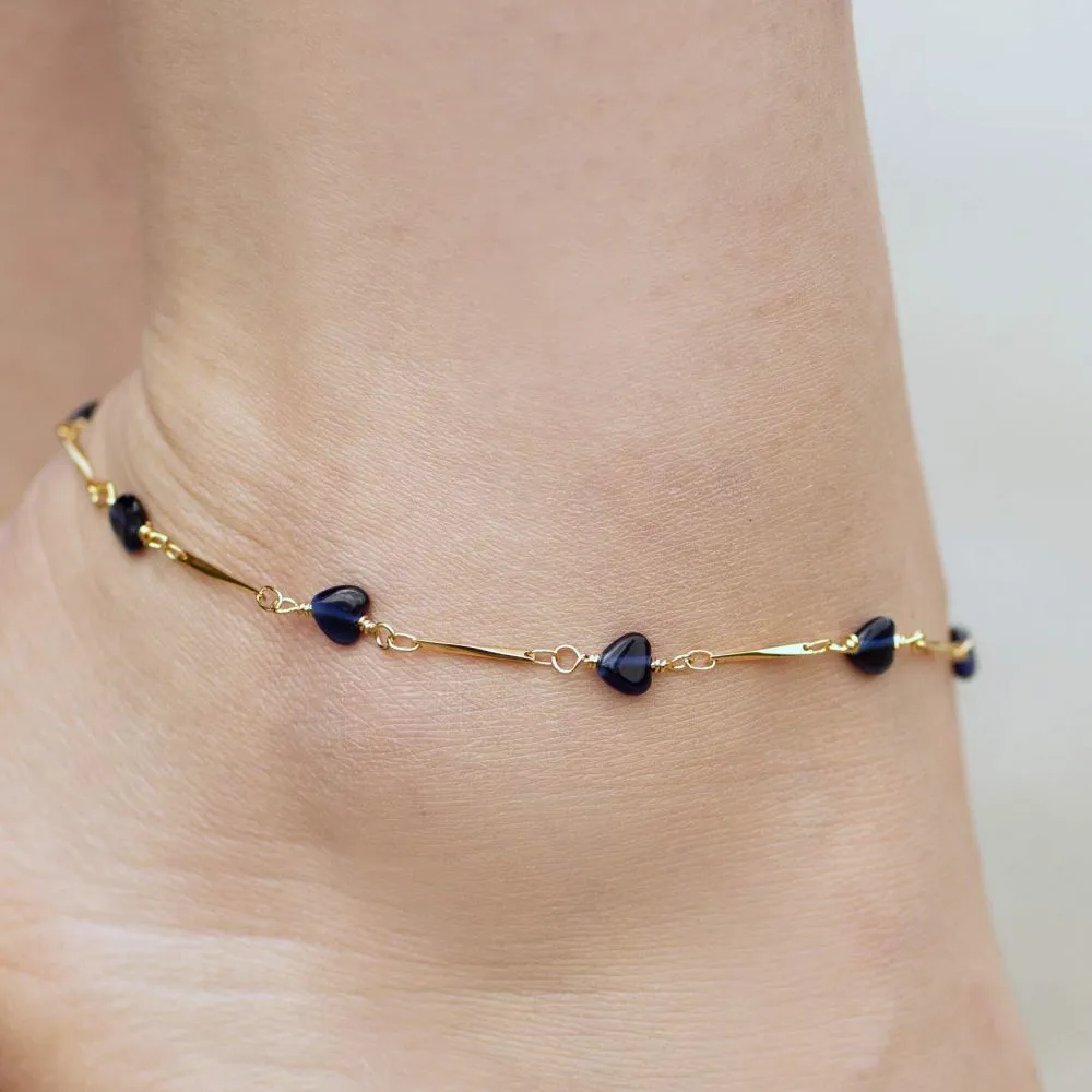 Blue Hearts Anklet