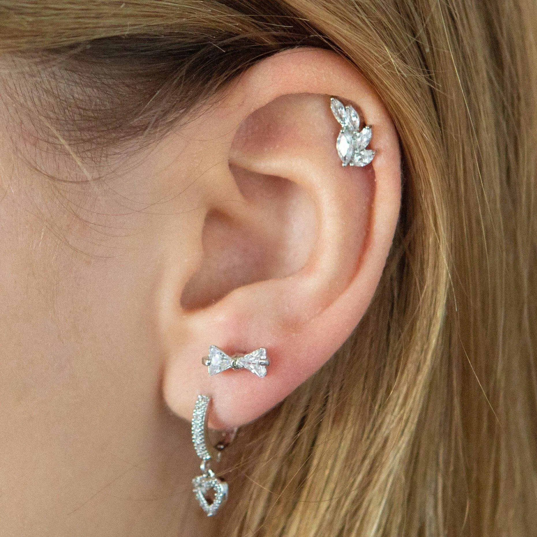 Bow Piercing Barbell Ball Back Earrings Sleeper Earrings