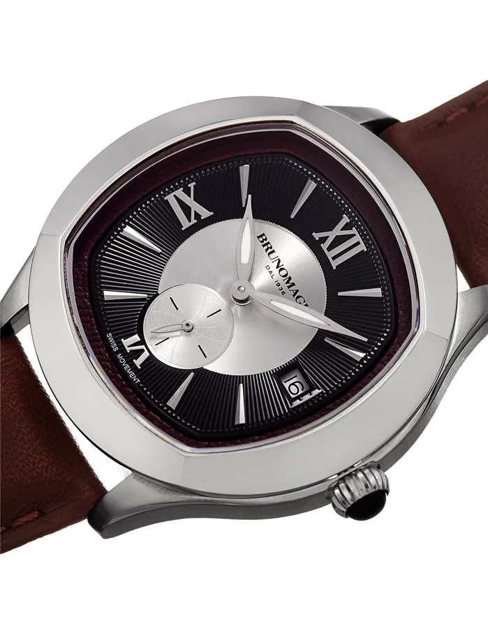 Bruno Magli Mens Amadeo Leather Dial Watch - Stainless Steel - Brown Leather