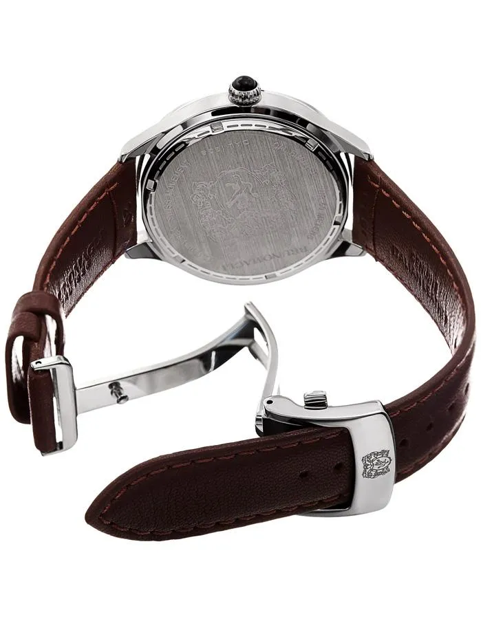 Bruno Magli Mens Amadeo Leather Dial Watch - Stainless Steel - Brown Leather