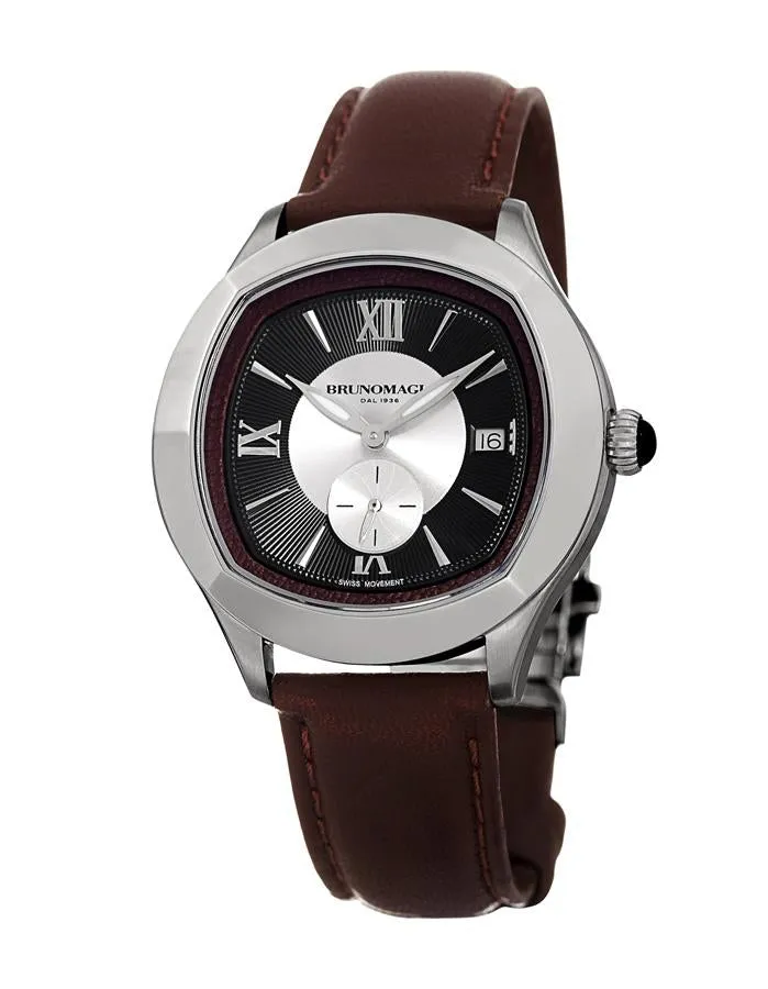 Bruno Magli Mens Amadeo Leather Dial Watch - Stainless Steel - Brown Leather