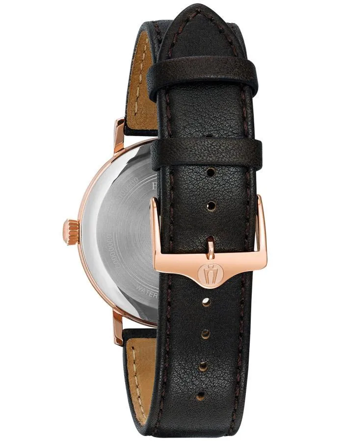 Bulova Mens Classic - Rose Gold-Tone Case - Leather Strap - Grey Dial - Date