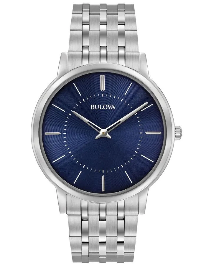 Bulova Mens Thin Classic Watch - Stainless Steel - Bracelet - Blue Dial - 30m