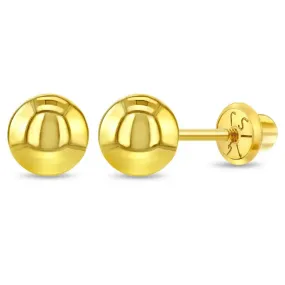 Children's 18k Yellow Gold Classic 5mm Ball Stud Safety Screw Back Earrings