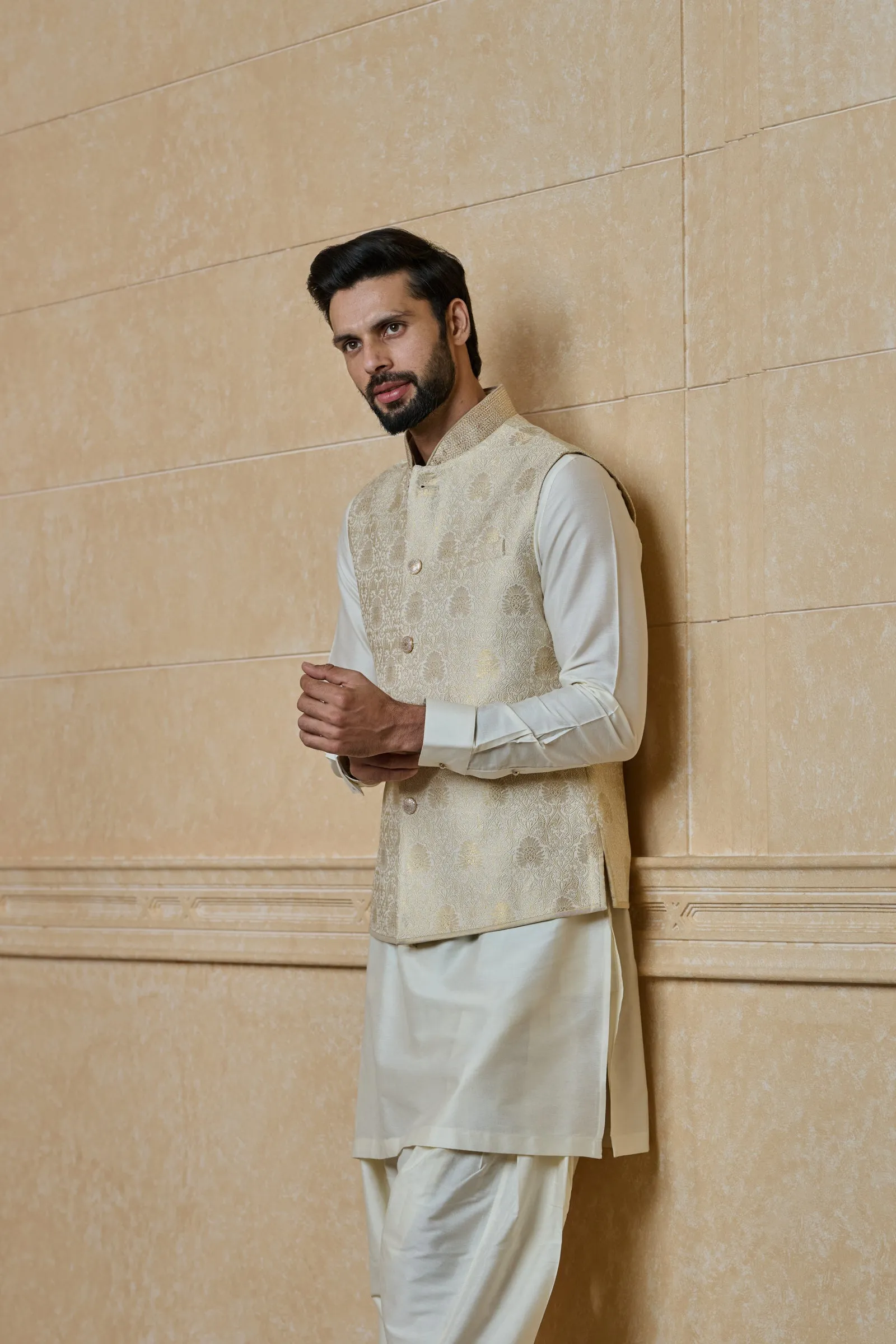 Classic Brocade Kurta Bundi Set