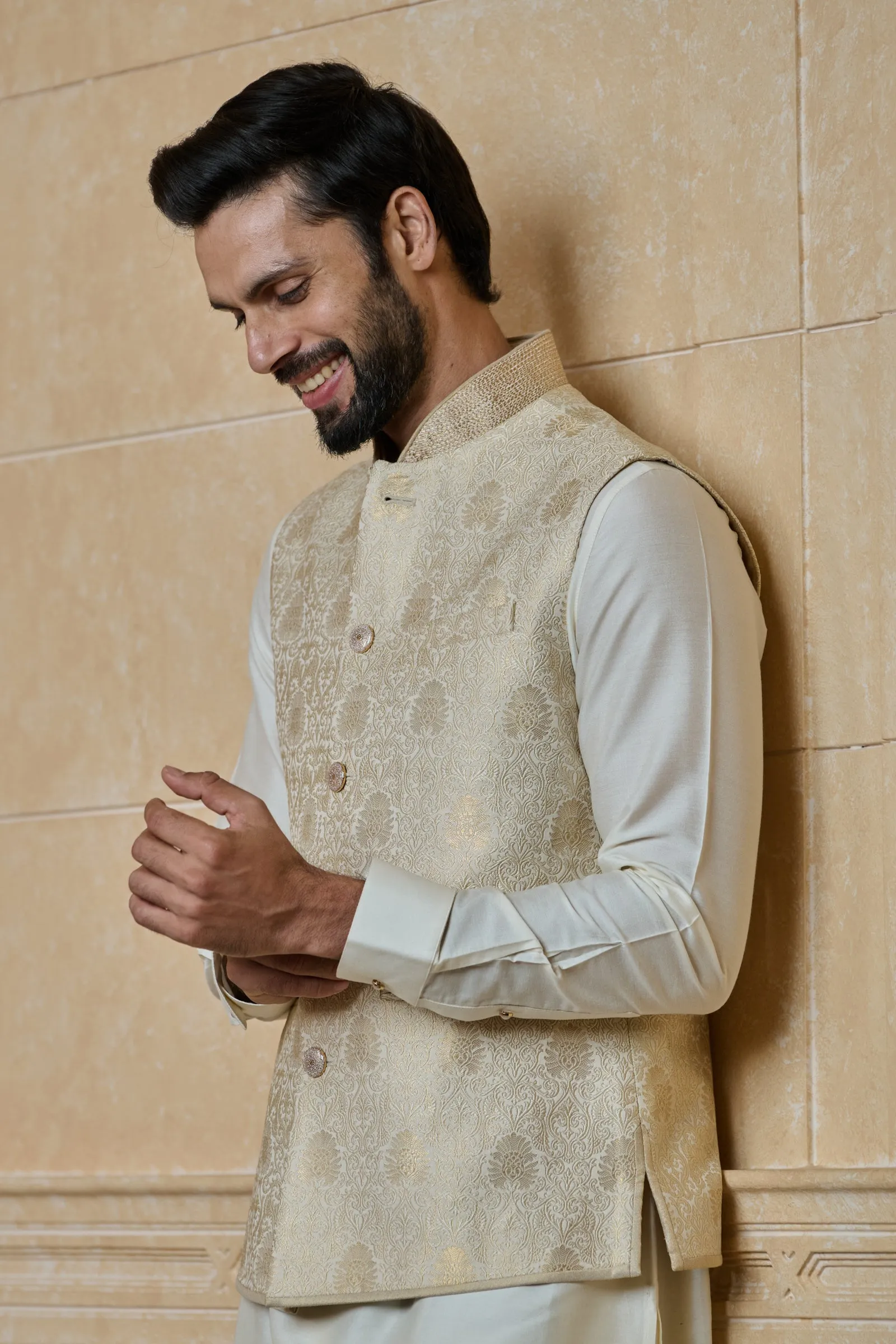 Classic Brocade Kurta Bundi Set