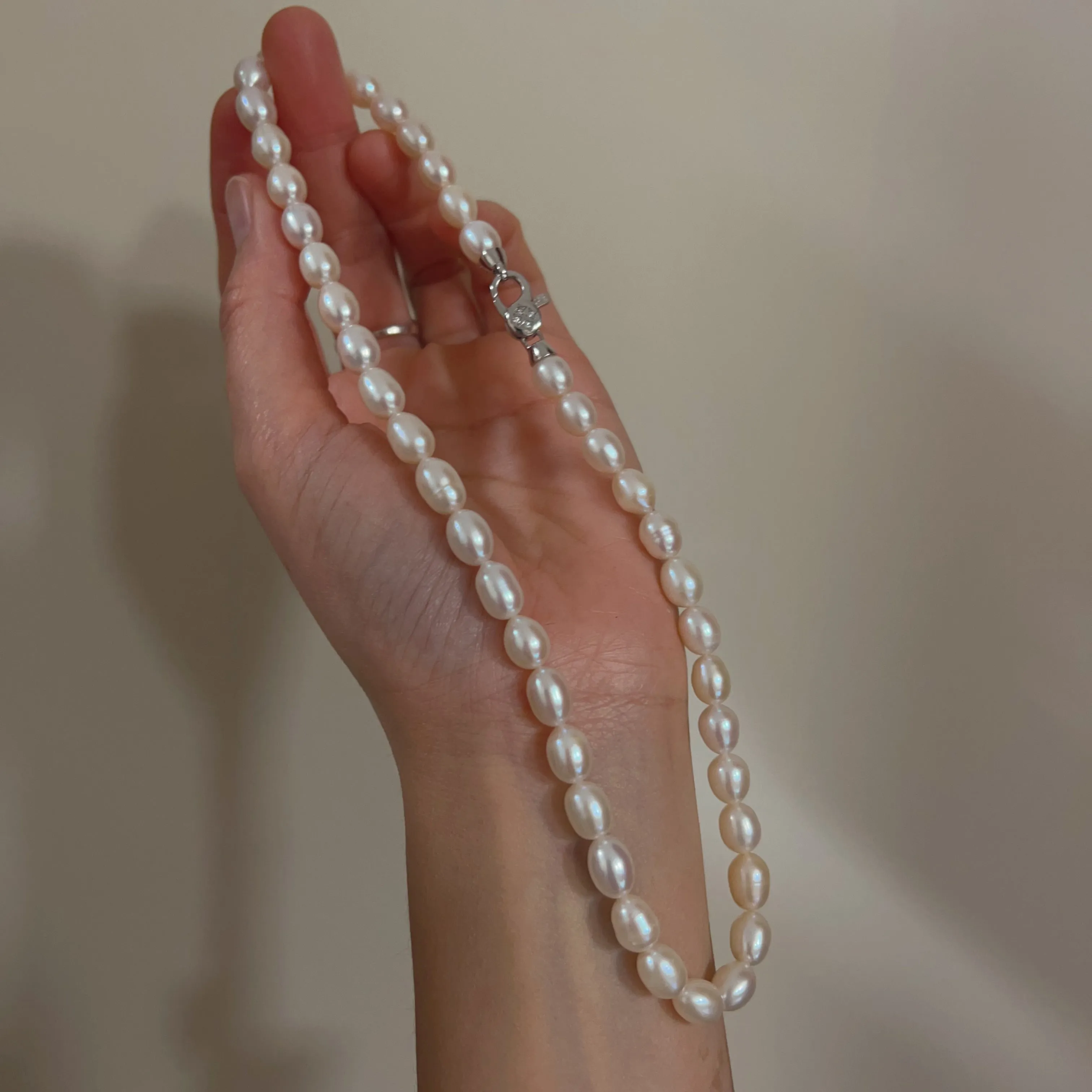 Classic Pearl Beaded Necklace Best Luster Freshwater Pearl Natural Formed Beads with 925 Sterling Silver Clasp