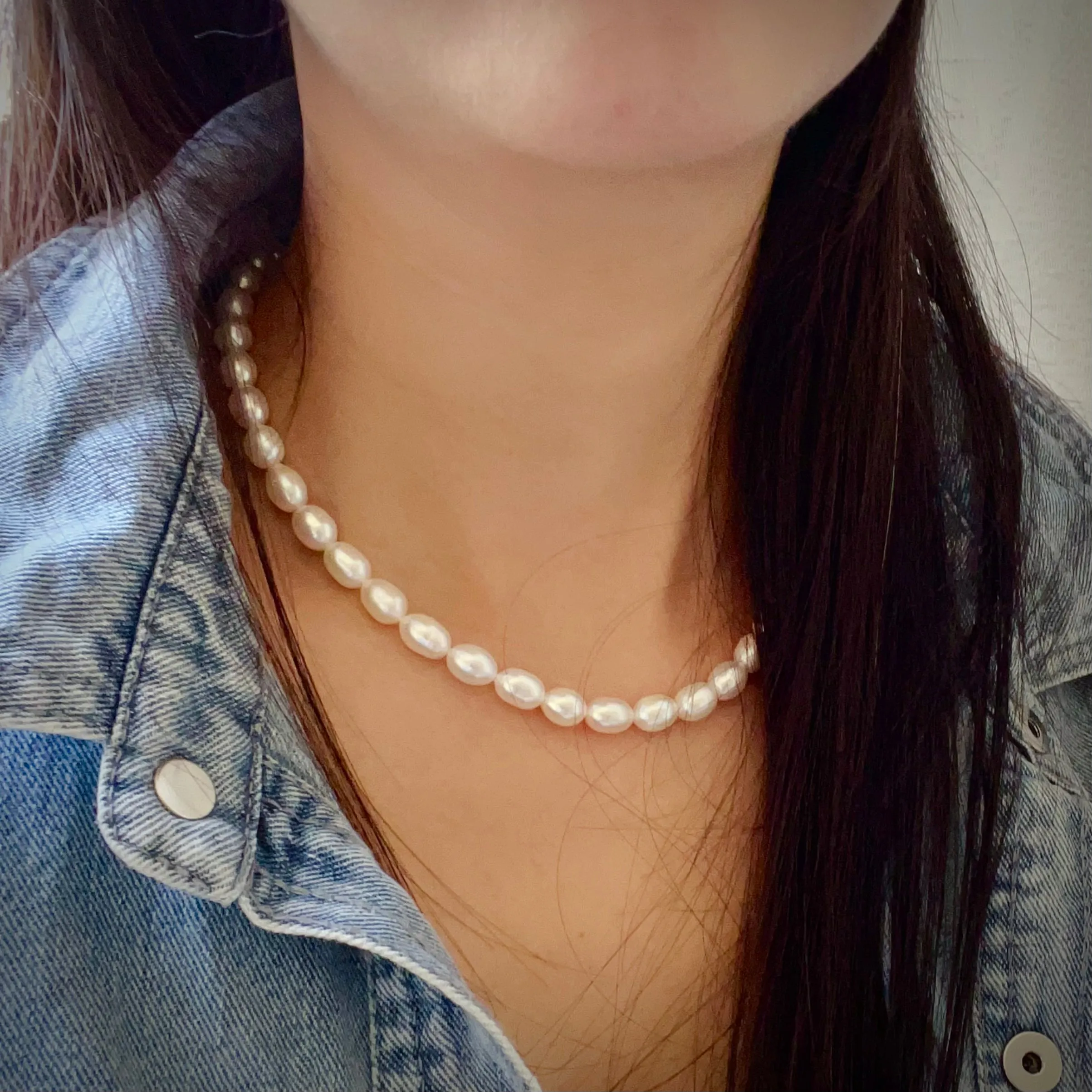 Classic Pearl Beaded Necklace Best Luster Freshwater Pearl Natural Formed Beads with 925 Sterling Silver Clasp