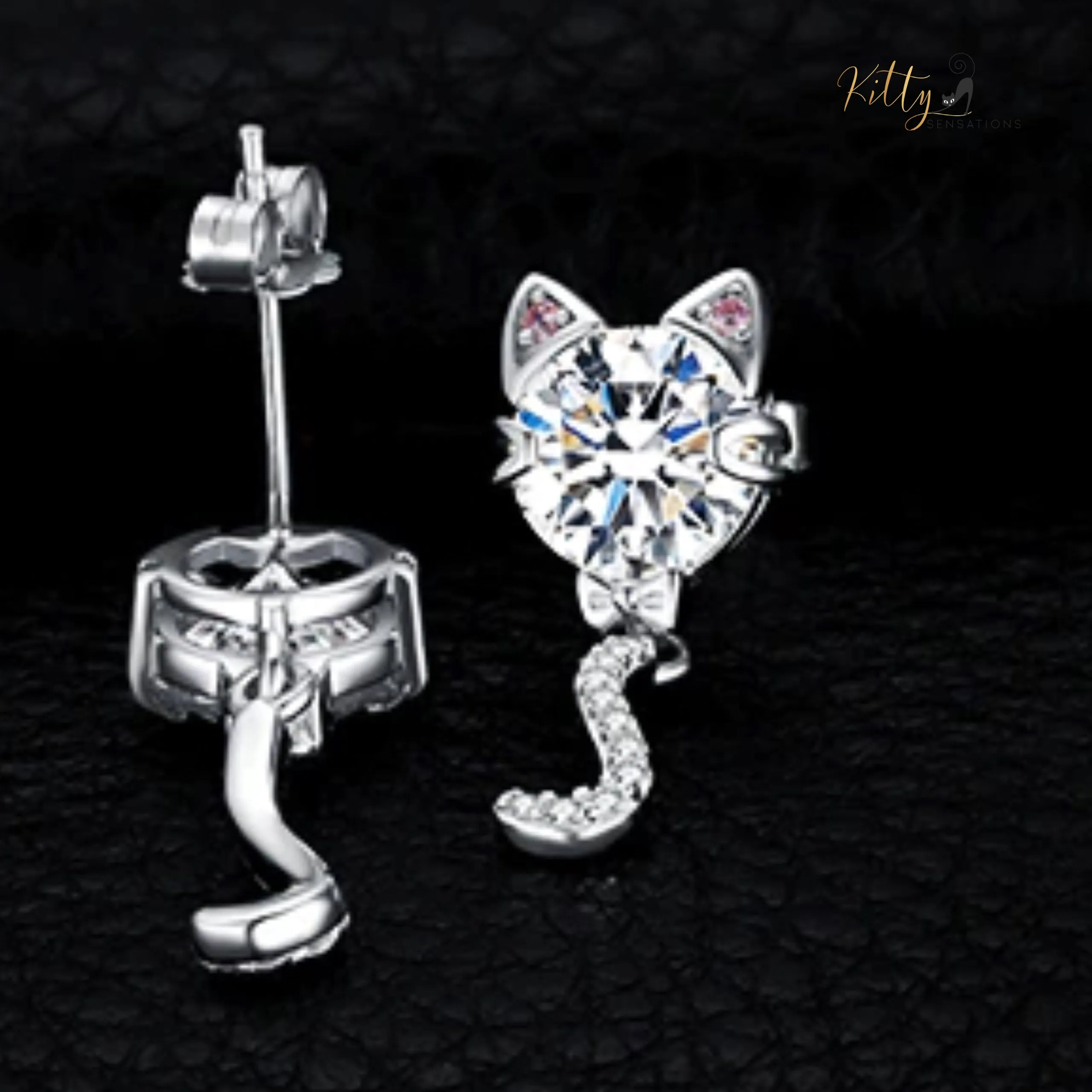 Classy Sparkling CZ Kitty Earrings (Fine Jewelry) in Solid 925 Sterling Silver