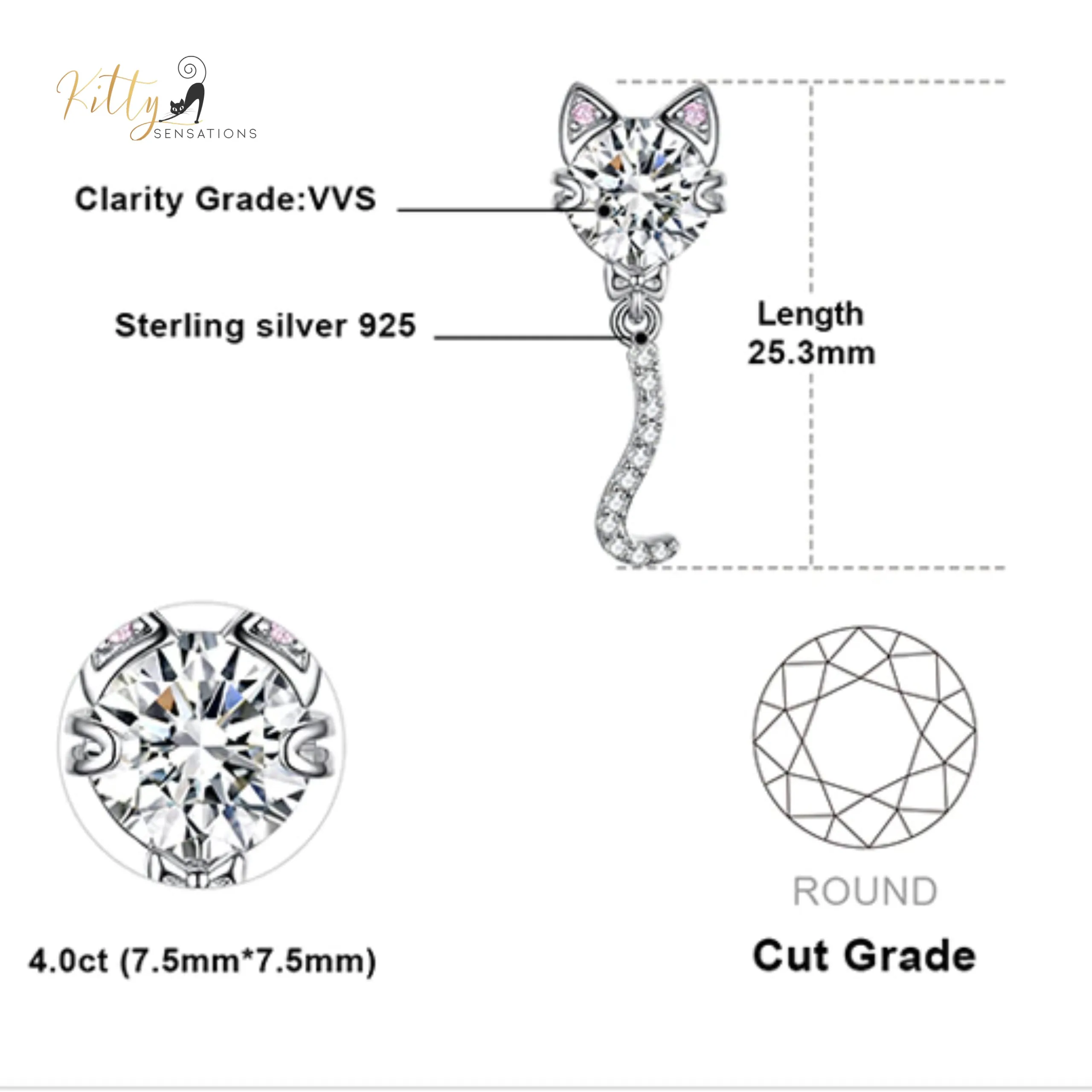 Classy Sparkling CZ Kitty Earrings (Fine Jewelry) in Solid 925 Sterling Silver