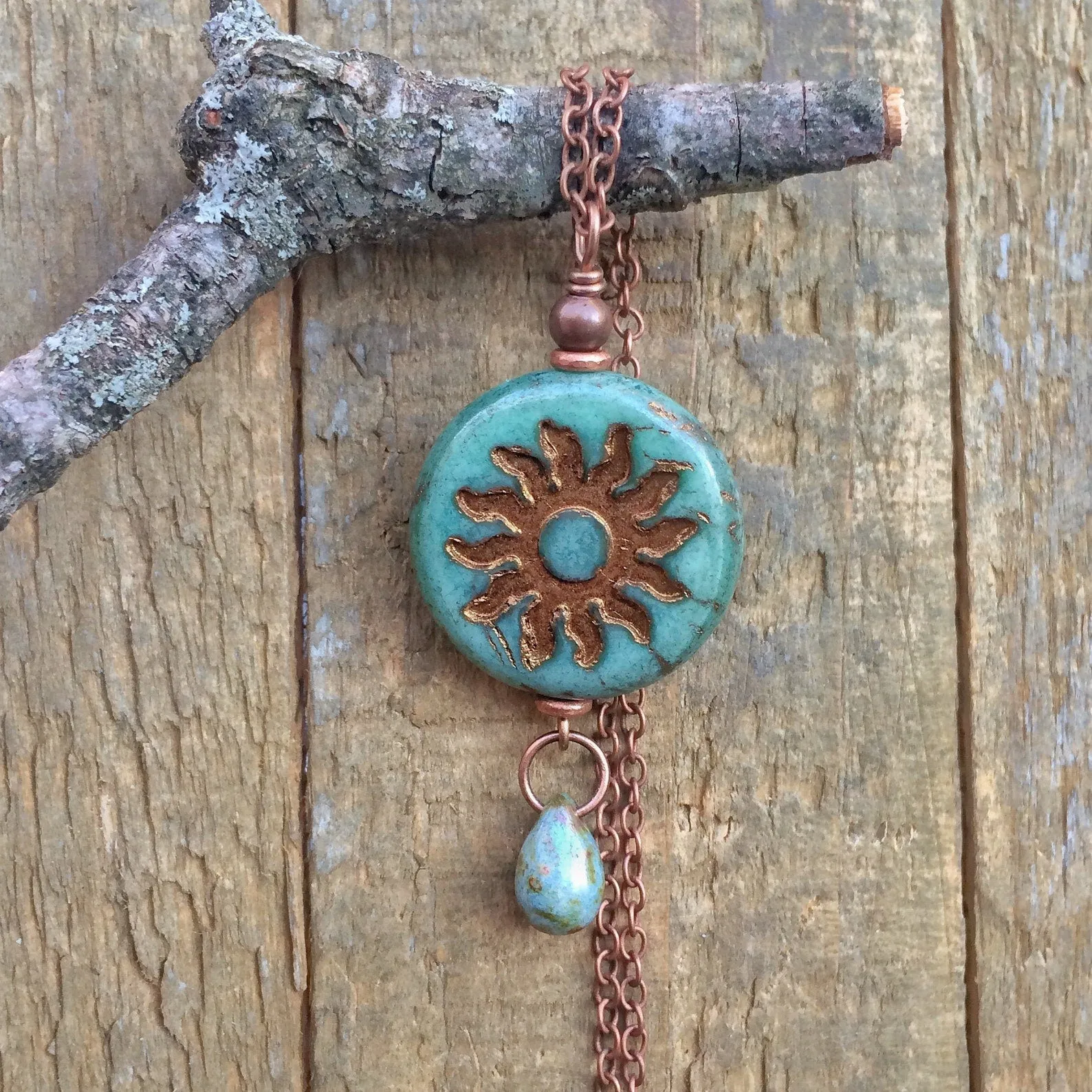 Copper Sun Celestial Necklace with Copper Chain