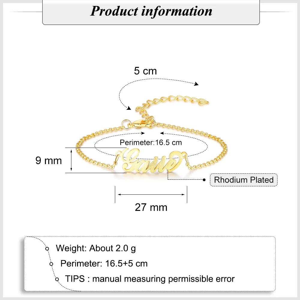 Customized Name Bracelets & Bangles for Women Personalized Letter Nameplate Adjustable Chain Bracelet Gift Jewelry