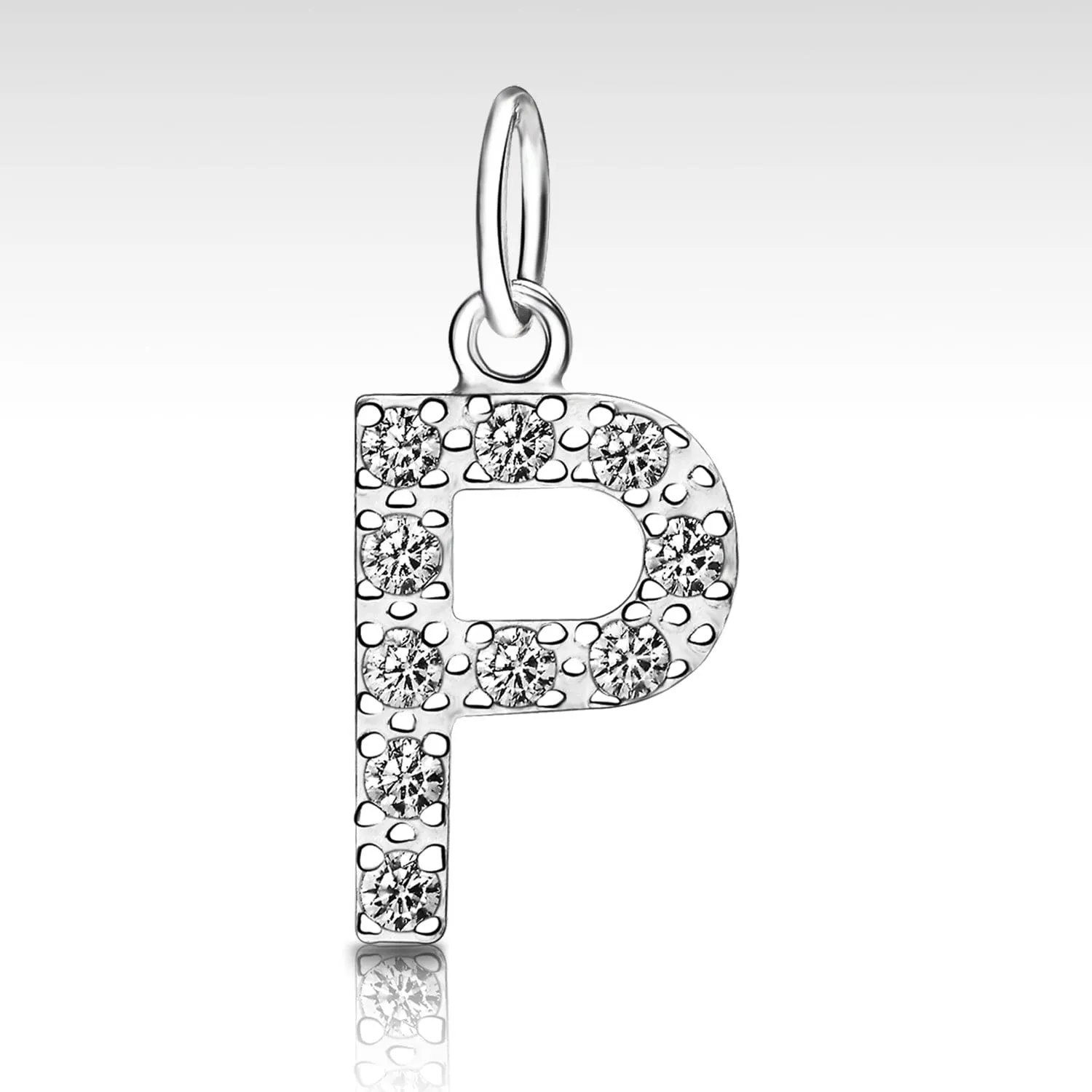 CZ Initial Sterling Silver Pendants, 26 Alphabets