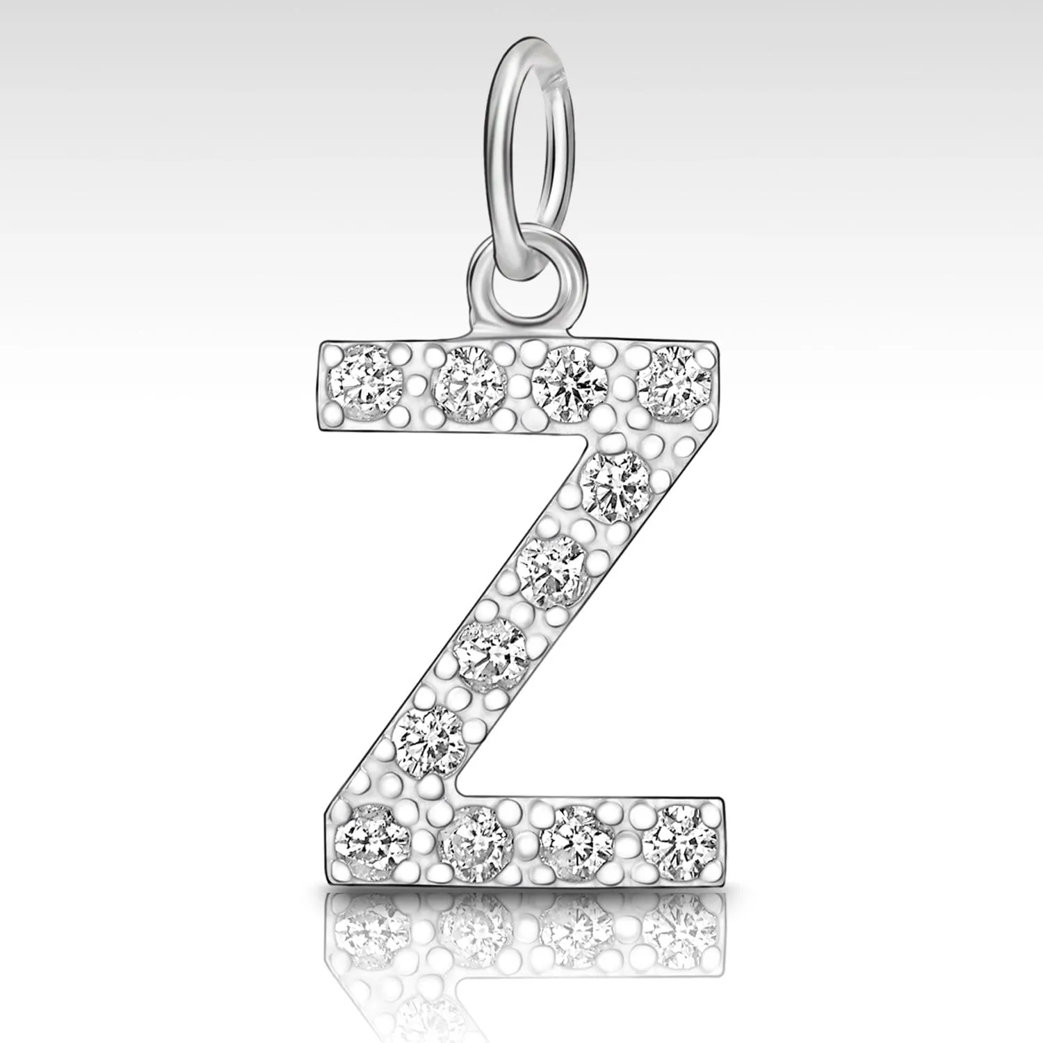 CZ Initial Sterling Silver Pendants, 26 Alphabets