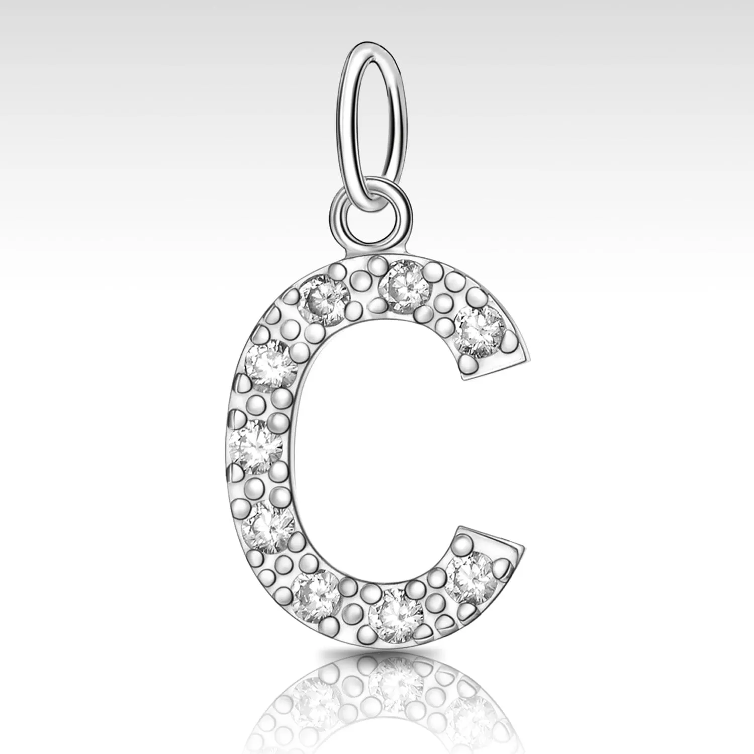 CZ Initial Sterling Silver Pendants, 26 Alphabets